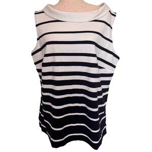 Talbots Top 2XL Black & White Striped Blouse Sailor Collar Nautical Plus